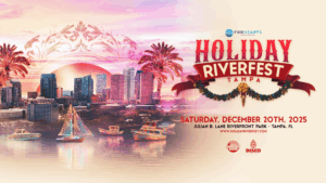 HOLIDAY RIVERFEST on Saturday, December 20, 2025 - Tampa Riverwalk Hillsborough River Parade Christmas Season family friendly fun outdoors concert show special event live music concert festival giving tickets VIP things to do Bay downtown Julian Lane Riverfront Park