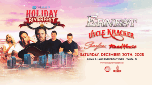 HOLIDAY RIVERFEST on Saturday, December 20, 2025 - Tampa Riverwalk Hillsborough River Parade Christmas Season family friendly fun outdoors concert show special event live music concert festival giving tickets VIP things to do Bay downtown Julian Lane Riverfront Park Ernst Uncle Kracker Shaylen Road House country music Top 40 pop