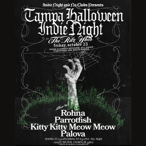 Tampa Halloween Indie Night Rohna Parrotfish Kitty Melow Palova band tour concert show special event party spooky season szn tickets Tampa Ybor City Gas Worx
