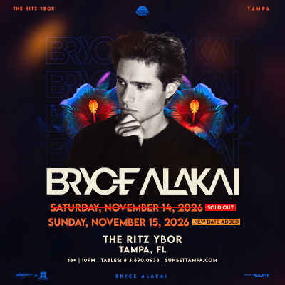 Bryce Alakai dj edm love winner tour show concert special event party nightclub VIP tickets meet and greet Tampa Ybor City Gas Worx
